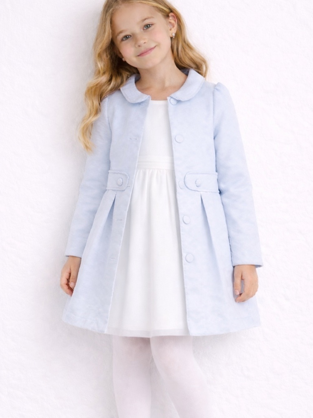 Catherine Malandrino Blue Pea Coat for Kids Peter Pan Collar Button Front